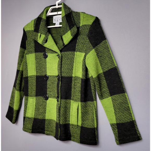 Keren Hart Jacket Coat Womens S Bufflo Plaid Wool Retro Grunge Neon Check Y2K - Picture 6 of 12